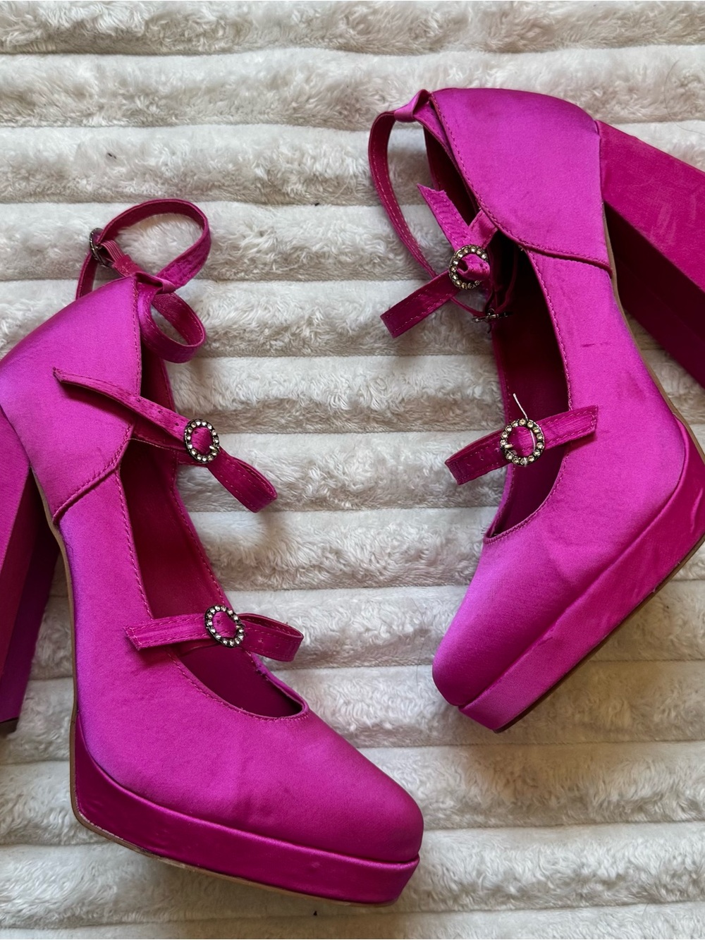 Nasty Gal Hot Pink Satin Platform Mary Jane Heels